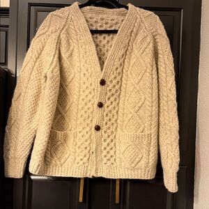Cream Cable Knit Cardigan 100% wool
